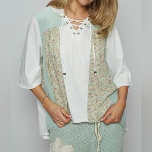 NWOT POL Floral Lace Up Hooded Top